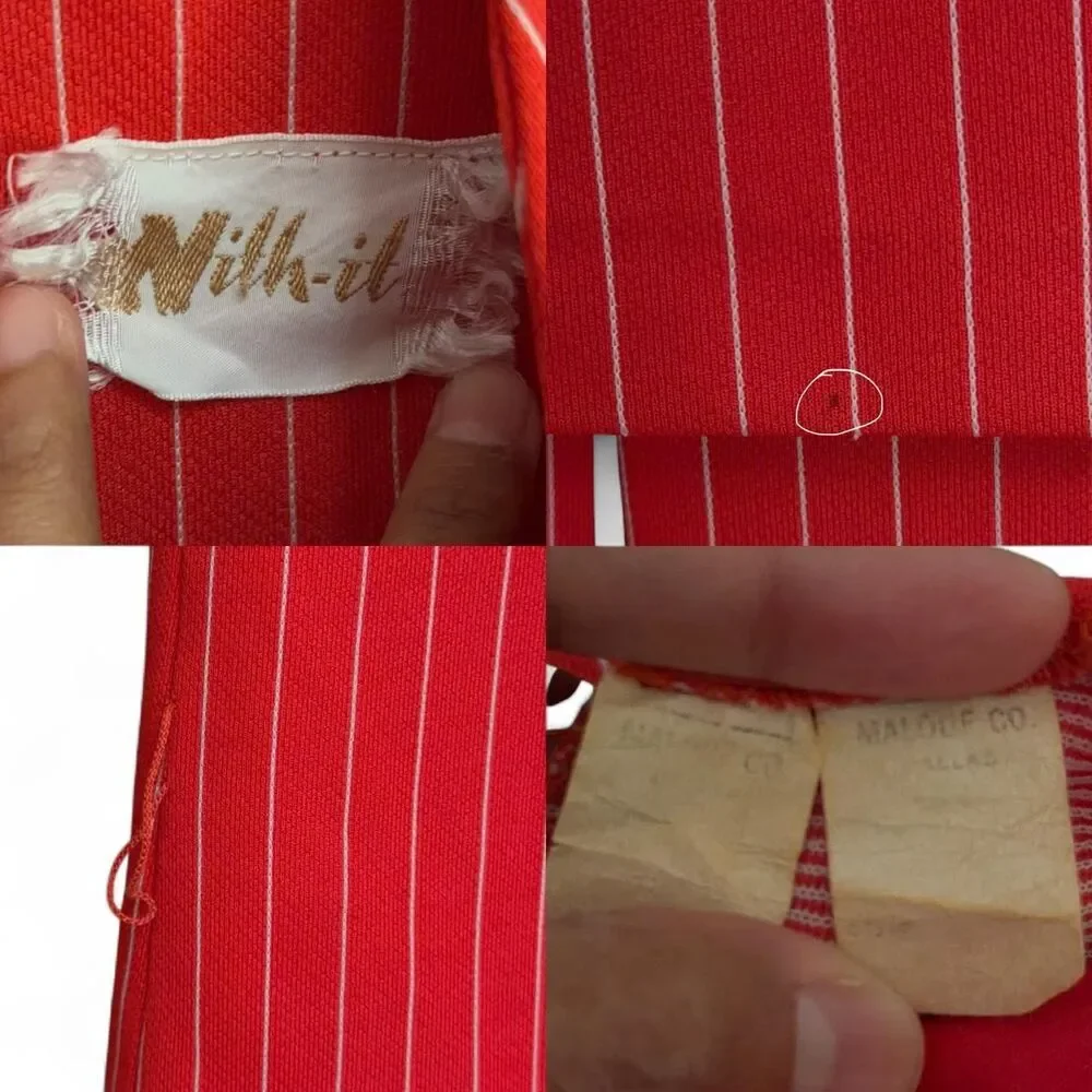 Vintage  60s/70s Mod Red Pinstripe Pleated Shift Dress size XS/2